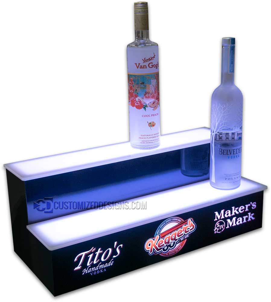 2 Tier Liquor Display w/ Titos Vodka & Makers Mark Logos