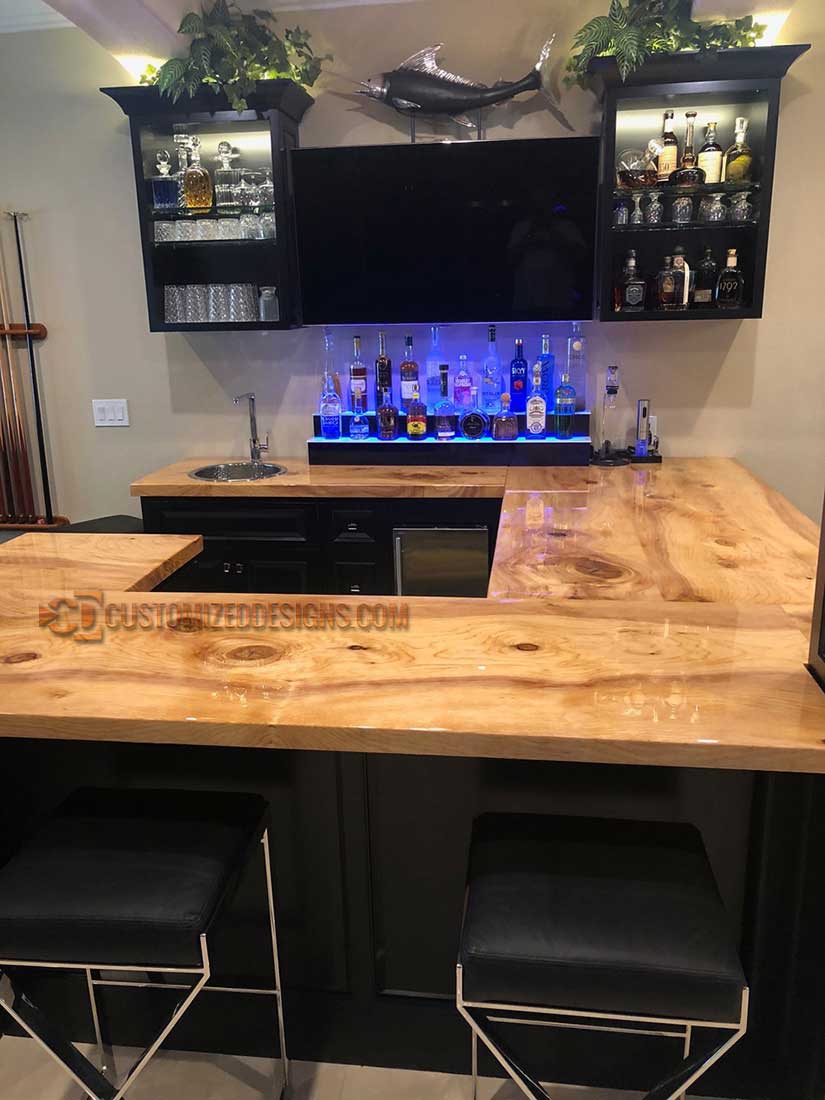 2 Tier Home Bar Display Solid Wood Countertop Home Bar Ideas