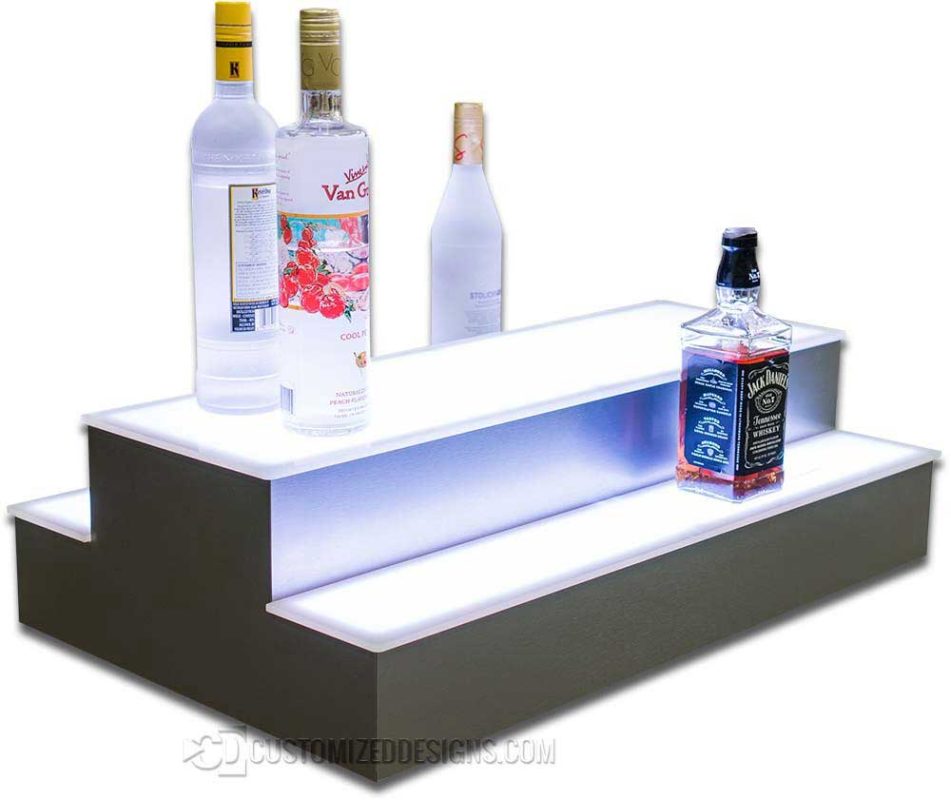 2 Tier 2 Sided Island Bottle Display w/ Stainless Finish 2 Tier 2 Sided Island Bottle Display w/ Stainless Finish