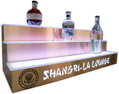 3 Tier Liquor Display w/ Camp David Logo - Brushed Copper Finish