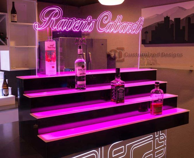 4 Tier Bottle Display w/ Edge Lit Sign 4 Tier Bottle Display w/ Edge Lit Sign
