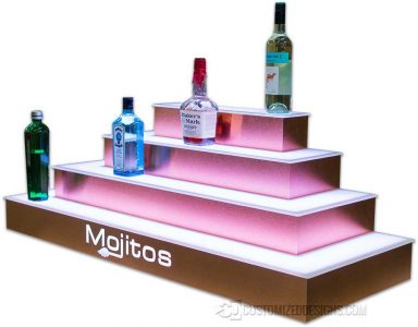 4 Tier Wrap Lighted Bar Shelving w/ Brushed Copper Finish