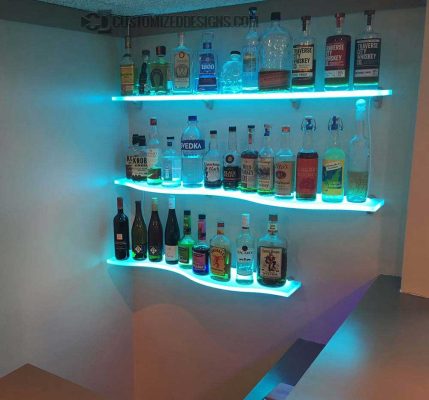 Curved LED Lighted Shelving for Home & Commercial Bars