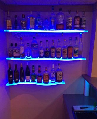 Curved Lighted Home Bar Shelving