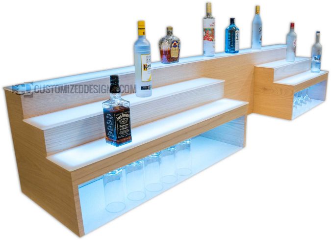 Custom Raised Bar Shelving w/ Storage & POS System Opening - 8" High Storage Custom Raised Bar Shelving w/ Storage & POS System Opening - 8" High Storage