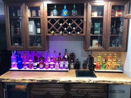 Home Bar with Low Profile Liquor Shelves