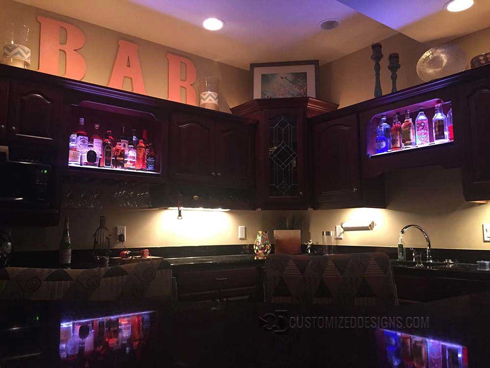 Home Bar w/ Custom LED Liquor Display Cabinet