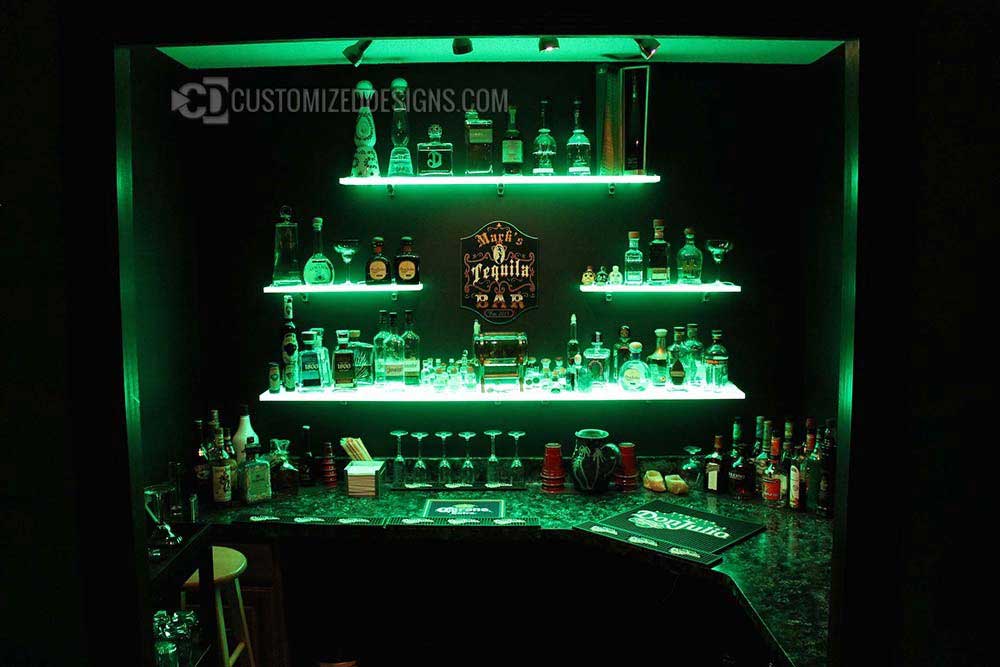 LED Wall Shelving w/ Tequila Collection Display