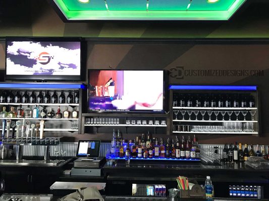 LED Lighted Back Bar w/ LED Shelves & 2 Tier Liquor Displays 4