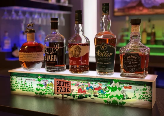 South Park themed 1-tier LED bottle display for displaying memorabilia