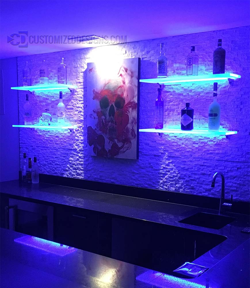 Modern Home Bar w/ Lighted Shelves