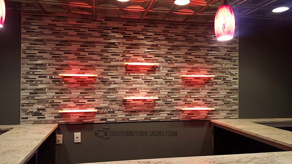 Home Bar LED Shelving - Tile Back Splash