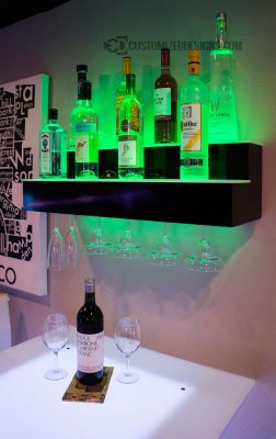 2 Tier Wall Mounted Bar Shelving with Wine Glass Rack