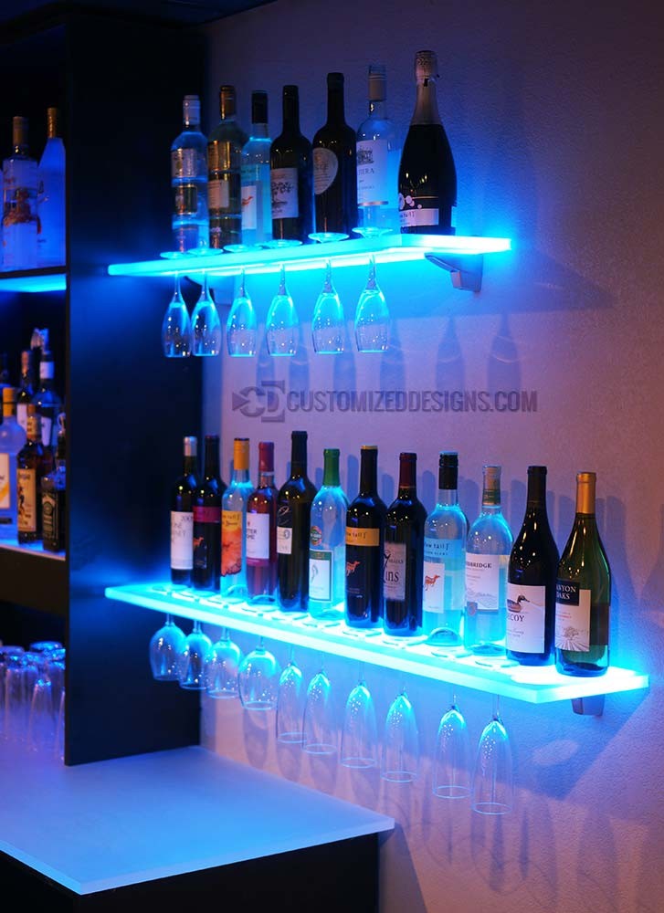 Wine Glass Rack Led Lighting, Bar Shelves For Bottles And Glasses
