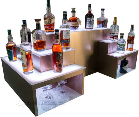 Custom Island Bar Commercial Shelving w/ Brushed Bronze Metal Finish