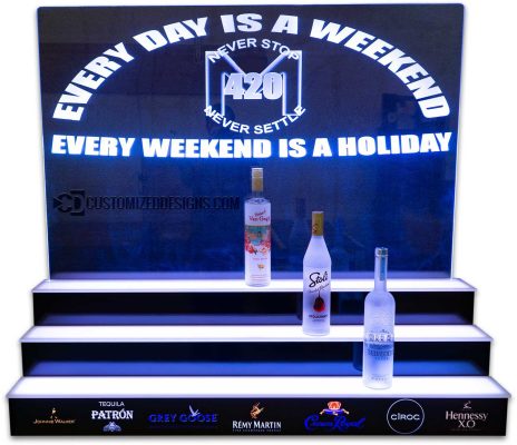 3 Tier Liquor Display w/ Edge Lit Panel & Liquor Logos