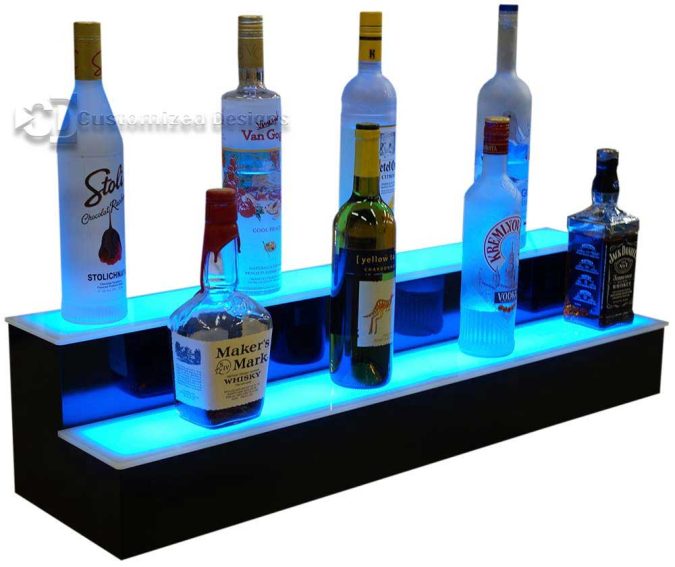 2 Tier LED Lighted Liquor Display w/ Blue Lighting