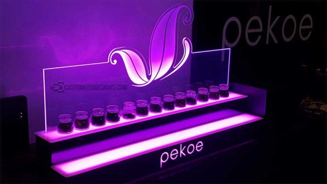 Pot Cannabis Jar Display Tiers w/ Edge Lit Panel