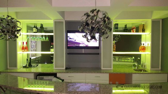 Home Back Bar Mirror w/ Lighted Wine Glass Shelving