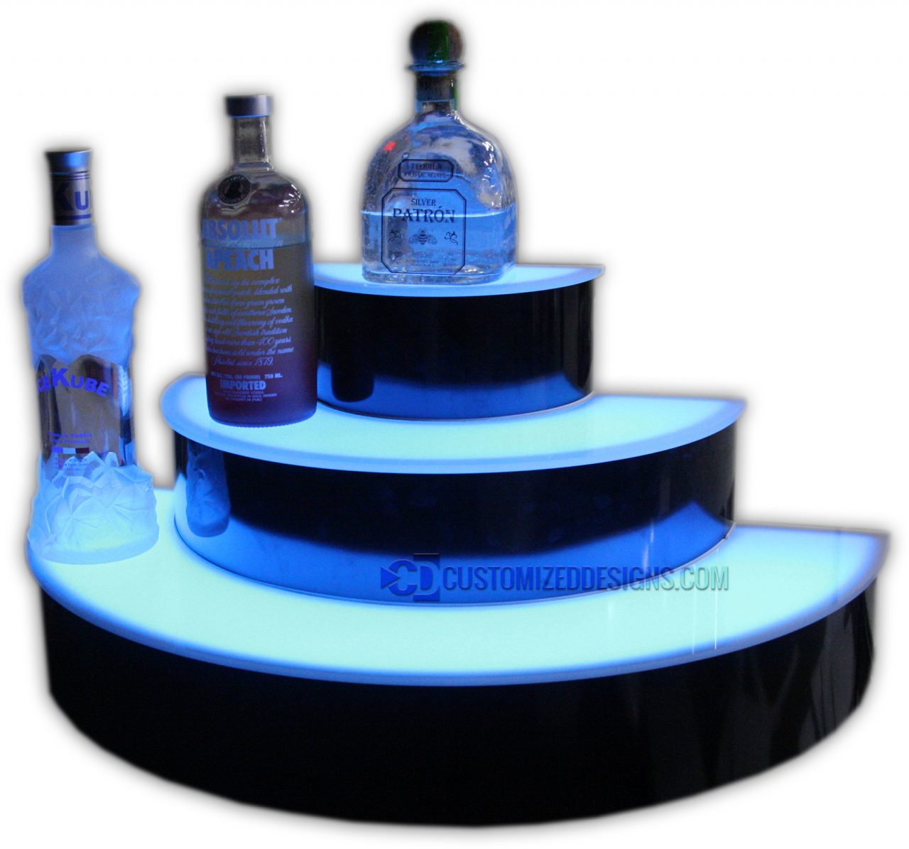Custom 3 Tier Half Circle Lighted Liquor Display