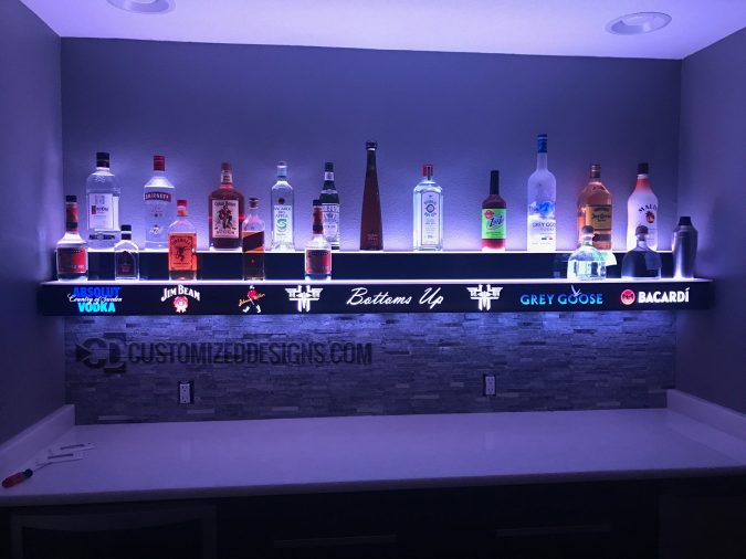 Wall Mounted 2 Tier Bar Display w/ Liquor Logos Wall Mounted 2 Tier Bar Display w/ Liquor Logos