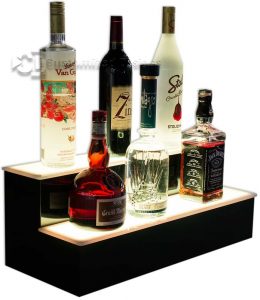2 Tier Home Bar Liquor Display - Warm White Lighting